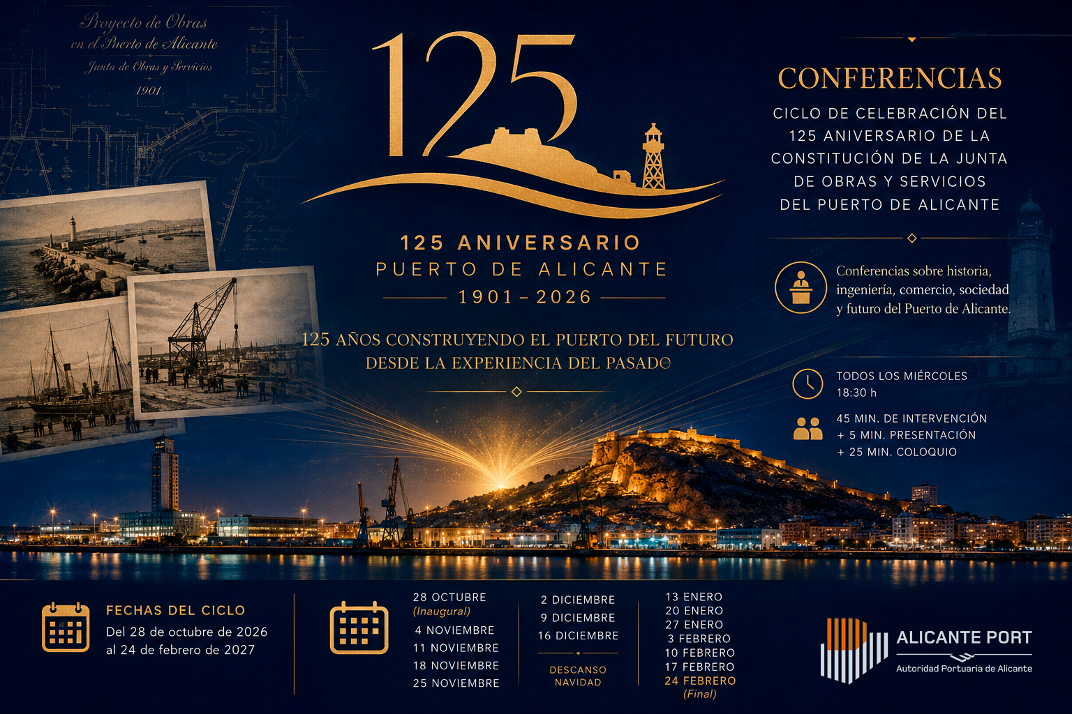 El Puerto de Alicante celebra su 125 aniversario con un ciclo de conferencias sobre “Historia y futuro”